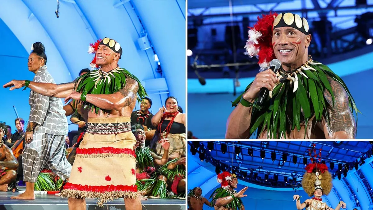 Dwayne Johnson Dances in Samoan Outfit at Moana Premiere