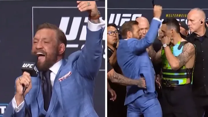 Конор Макгрегор сорвал очки с Холлоуэя на пресс-конференции UFC 329 — фото 1