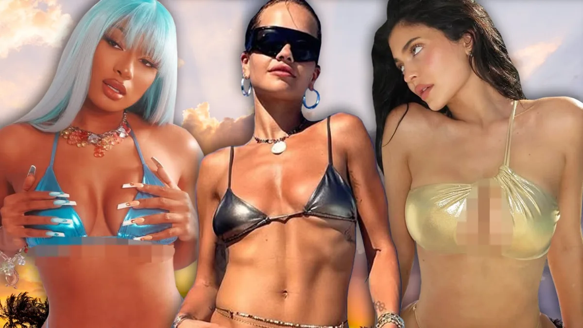 Metallic Bikinis: Stars in Shiny Swimwear